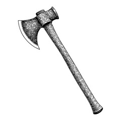 Hand Axe with Detailed Engraving Black and White Outline Line Art Drawing on White Background