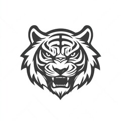 Fototapeta premium Roaring tiger head, monochrome vector illustration, white background, mascot design