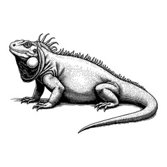Detailed Iguana Reptile Full Body in Black and White Outline Line Art Drawing