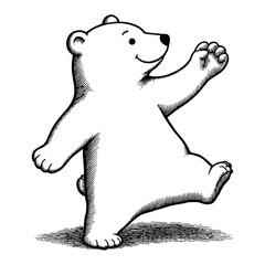 Obraz premium Cute Polar Bear Dancing on Two Feet Black and White Outline Line Art Drawing