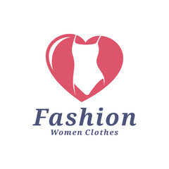 Women Clothes with love logo design vector illustration. Women Fashion logo concept template