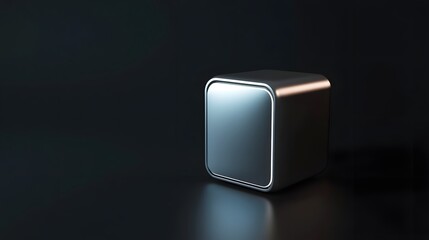 Sleek Silver Cube with Glowing Floating in Dark Background