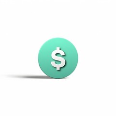 Obraz premium A 3d rendering of a circular button with a raised dollar sign in the center. the button has a light mint green color and casts a shadow on a white background