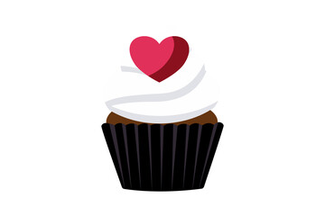 Sweet Heart Cupcake with Cream on Black Base