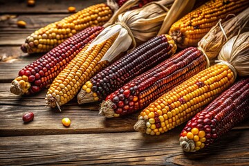Native American Corn Harvest: Rustic Wooden Background Stock Photo