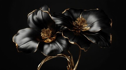 Nicotiana flower in black and gold colors, premium botanical wallpaper with flowers, clean dark background