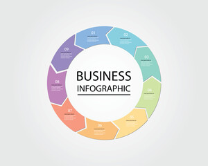 Business Infographic modern design template for banners and infographics for 9 circle arrow step 