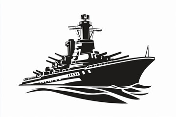 Obraz premium Battleship sailing through calm waters at sunset