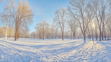 winter landscape with trees and snow and sky