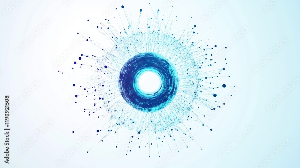 Poster clean and simple virus illustration featuring abstract design with blue shades and detailed connecti