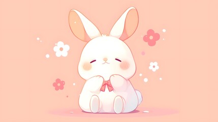 A cute rabbit cartoon character on a pastel background.