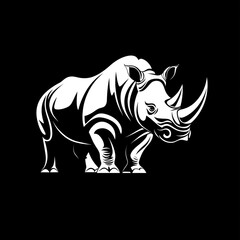 Obraz premium White rhino silhouette, African savanna background, wildlife logo design