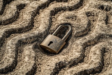 Rustic Padlock on Textured Surface - Symbolizing Security and Resilience in Close-Up