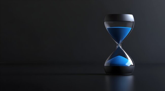The hourglass symbolizes the passage of time, with blue sand representing life being poured in to add more limited time, highlighting the concept of time management.