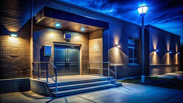 Night Photography: Juvenile Police Station Entrance - Security and Justice