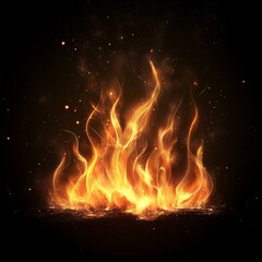 Fototapeta premium realistic flames with glowing embers, isolated on a black background.