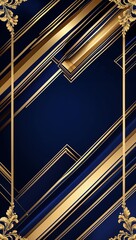 Elegant navy and gold diagonal stripes forming sophisticated border frames