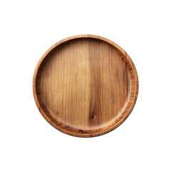 Round Wooden Tray, Empty Wooden Plate, Top View of Rustic Wooden Serving Dish