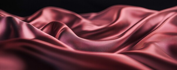 Fototapeta premium Elegant flowing red silk fabric draped on black background