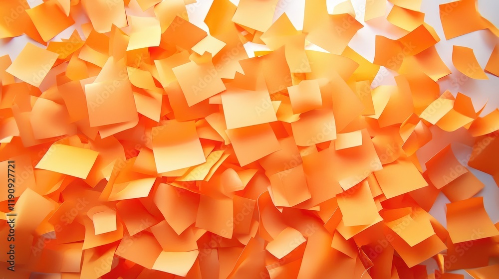 Poster a chaotic collection of orange sticky notes scattered on a white surface, symbolizing brainstorming 