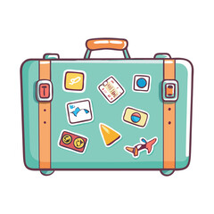 suitcase with travel stickers icon