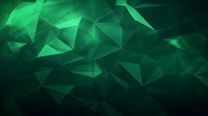 Abstract Emerald Green Low Poly Background Texture, Geometric Triangles, Shiny Crystal Surface, Dark Green Gradient, Digital Art, Modern Design,      