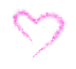 Realistic smoky pink fluffy heart shaped cloud on transparent background. Romantic golden translucent smoke floating in the shape of a heart. PNG. 
