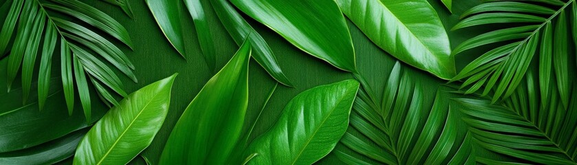 Tropical Leaf Pattern: A vibrant, tropical leaf pattern composed of lush, emerald green foliage, creating a visually appealing backdrop for design projects, adding a touch of nature's vibrancy.  