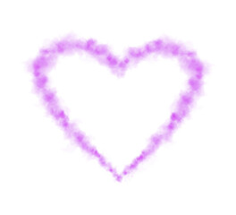 Realistic smoky purple fluffy heart shaped cloud on transparent background. Romantic golden translucent smoke floating in the shape of a heart. PNG. 