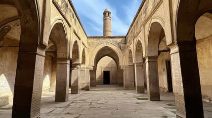 Obraz premium Ancient Mosque Courtyard - Architectural Masterpiece