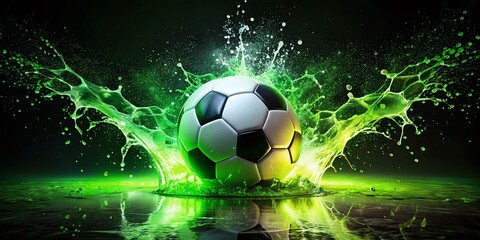 Fototapeta premium Nighttime Soccer Splash: Comic Style Green Background Ball Game