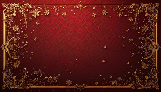 Elegant vintage red background with golden floral and leaf decorations, perfect for invitations or announcements