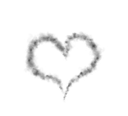 Realistic smoky black fluffy heart shaped cloud on transparent background. Romantic golden translucent smoke floating in the shape of a heart. PNG.