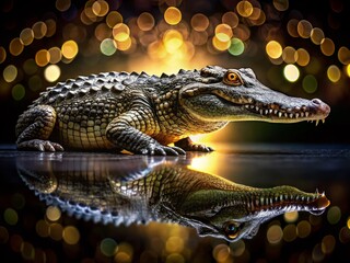 Fototapeta premium Night Vision: Full-Body Crocodile, Isolated on Black Background - Stock Photo