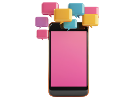 a Smartphone Surrounded by Colorful Speech Bubbles in Various Shapes and Colors for Dynamic Digital Communication Representation