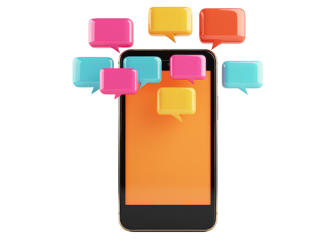 Vibrant a Smartphone Surrounded by Colorful Speech Bubbles, Perfect for Communicating Ideas and Conversations in Digital Media