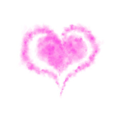 Realistic smoky pink fluffy heart shaped cloud on transparent background. Romantic golden translucent smoke floating in the shape of a heart. PNG.