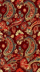 Traditional red and gold paisley designs creating a rich and luxurious border pattern