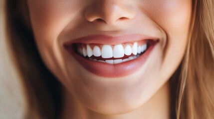 Obraz premium Close-Up of Smiling Woman's White Teeth