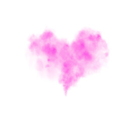 Realistic smoky pink fluffy heart shaped cloud on transparent background. Romantic golden translucent smoke floating in the shape of a heart. PNG.