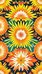 Vibrant yellow sunbursts with orange accents forming radiant and cheerful borders