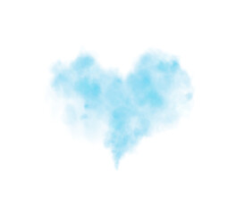 Realistic smoky blue fluffy heart shaped cloud on transparent background. Romantic golden translucent smoke floating in the shape of a heart. PNG.