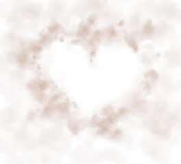 Realistic smoky brown fluffy heart shaped cloud on transparent background. Romantic golden translucent smoke floating in the shape of a heart. PNG.