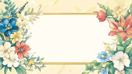 Floral Border Frame Illustration with Copy Space on White Background