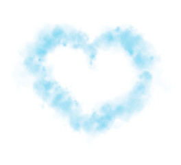 Realistic smoky blue fluffy heart shaped cloud on transparent background. Romantic golden translucent smoke floating in the shape of a heart. PNG.