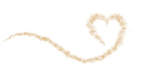 Obraz premium Realistic smoky golden fluffy heart shaped cloud on transparent background. Romantic golden translucent smoke floating in the shape of a heart. PNG.