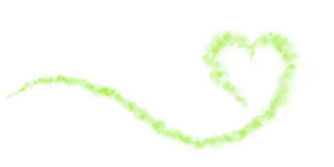 Realistic smoky green fluffy heart shaped cloud on transparent background. Romantic golden translucent smoke floating in the shape of a heart. PNG. 