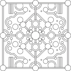 Black and white seamless pattern featuring abstract swirls, wavy lines, and dots. Ideal for childrens coloring pages, backgrounds, and creative designs.