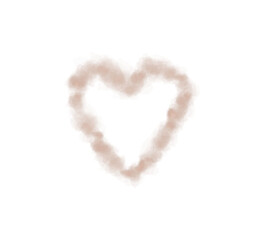Realistic smoky brown fluffy heart shaped cloud on transparent background. Romantic golden translucent smoke floating in the shape of a heart. PNG.
