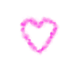 Realistic smoky pink fluffy heart shaped cloud on transparent background. Romantic golden translucent smoke floating in the shape of a heart. PNG.